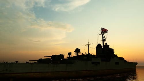 Warplanes Passing Over a British Warship
