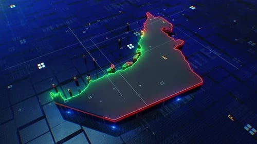 Futuristic Digital Map of UAE with Glowing Data Network