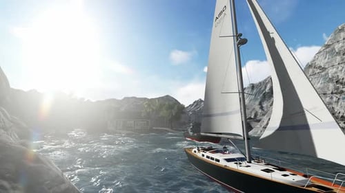 Realistic 3D Animation of Sailing Boats and Island in Tropical Waters