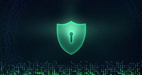 Shield With Keyhole icon on digital abstract background.