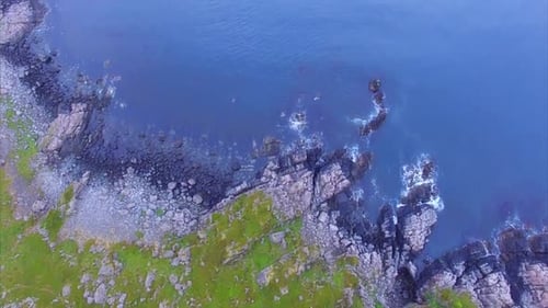 Midnight sun on arctic coast in Norway, aerial footage.