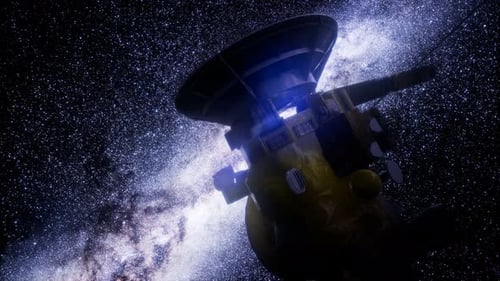 Realistic Space Probe Flying Through Distant Galaxy