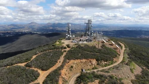 Aerial View of Telecommunication Antennas on the Top of Mountain