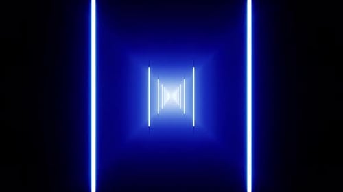 Glowing Blue Fluorescent Lamp Corridor