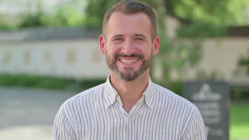 Man Smiling in Close Up, Outdoors