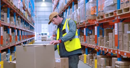 Warehouse worker looking at packages