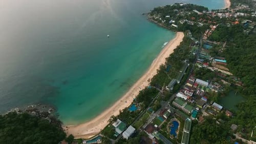 Townscape with People on Sea Beach at Summer Sunny Day
