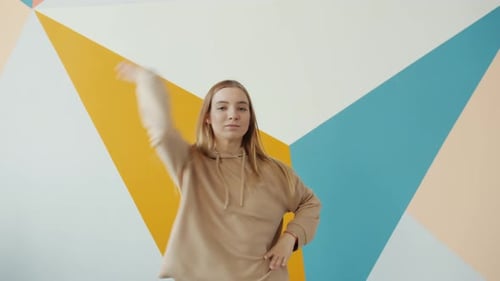 Cute Teen Girl Dancing in Dance School Dancehall Smiling Looking at Camera