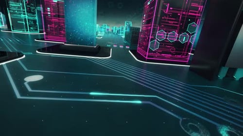Digital City Circuit Board Tech Animation with Engagement Title Reveal