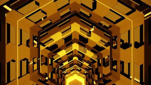 Abstract Golden Hexagon Tunnel Loop Animation Background