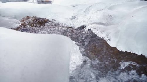 Course of a Stormy Mountain River in Winter