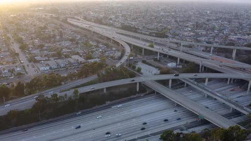 Drone footage of top view of Highway road junctions.