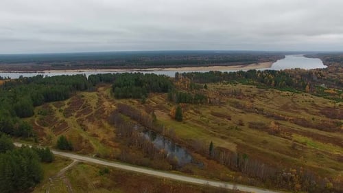 Flight over Field and Road