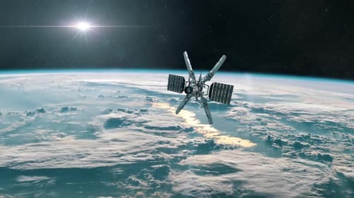 Futuristic 3D Satellite Orbiting Planet Earth Animation