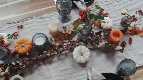 Festive Fall Table with Pumpkins and Candles
