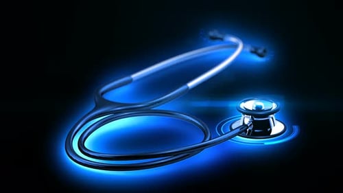 Futuristic Stethoscope with Digital Pulse and Blue Glow Animation