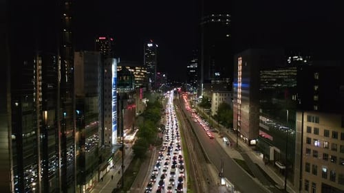 Ascending Footage of Traffic Jam in Multilane Road