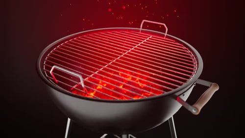 Empty grill with red very hot charcoal on dark background. Ready for grilling.
