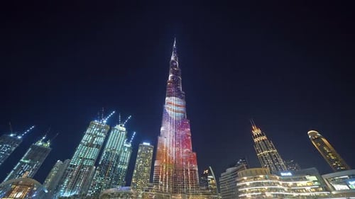 Burj Khalifa in Dubai Downtown skyline and fountain, United Arab Emirates or UAE