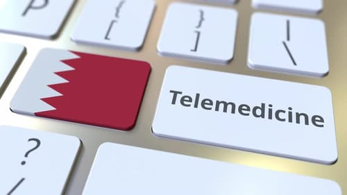 Telemedicine Text and Flag of Bahrain on the Computer Keyboard