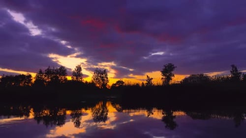 Dramatic Sunset Reflection on Serene Lake Landscape