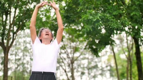 Asian senior man exercising in the park