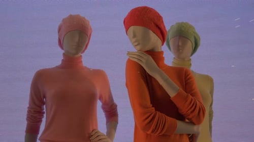 Mannequins Wearing Colorful Knit Hats and Turtlenecks