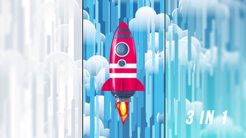 Animated Cartoon Rocket Launch through Clouds