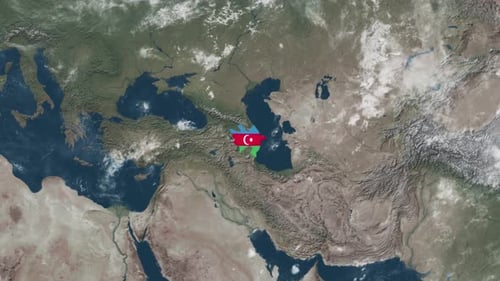 Global Earth Zoom to Azerbaijan Country Highlight with Flag