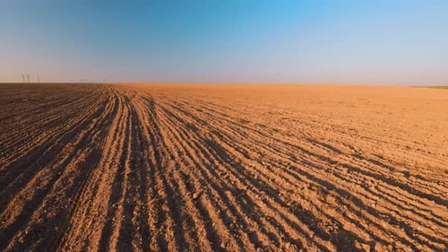 Spring Plowed Field In Sunset Light