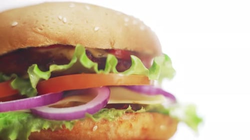 Close-Up of Delicious Hamburger with Fresh Ingredients