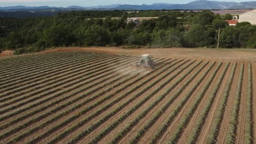 Agricultural equipment machine harvester working in farming field