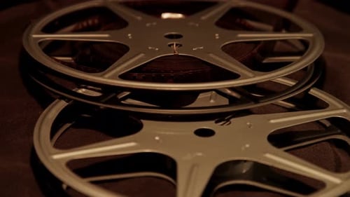 Film Reels, Vintage Reels, Metal Reels on Brown Surface