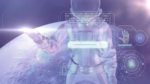 Ein Astronaut untersucht ein Array von codierten Daten 4K