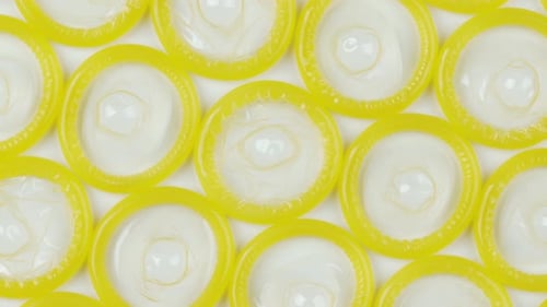 close up of condom rotating