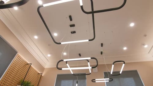 Decor with Led Lamps in Stylish Interior of Cozy Cafe