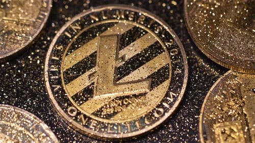 Macro Coins Sprinkled with Sparkles Created As Litecoin Currency