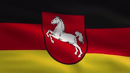 Waving Flag of Germany with Lower Saxony Horse Emblem