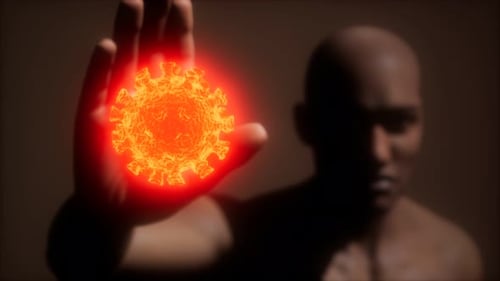 Scared Man Gesturing Stop Afraid of Coronavirus COVID-19 Infection