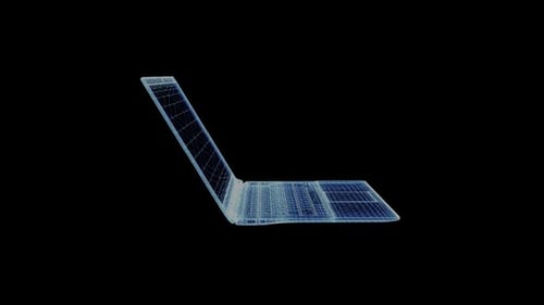 Futuristic Laptop Wireframe Hologram Rotating 3D Animation