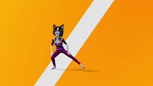 Animated Dancing Cat Character with Alpha Channel for Compositing