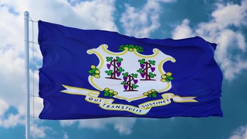 Waving Flag of Connecticut Animation on Blue Sky