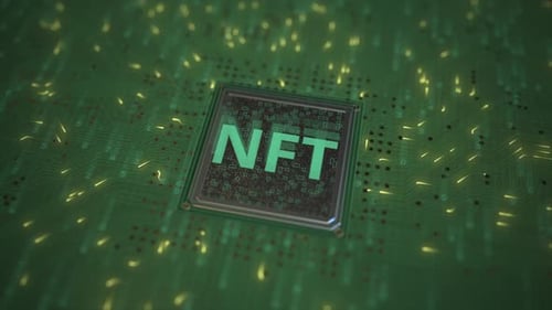 NFT Text on a Computer Processor