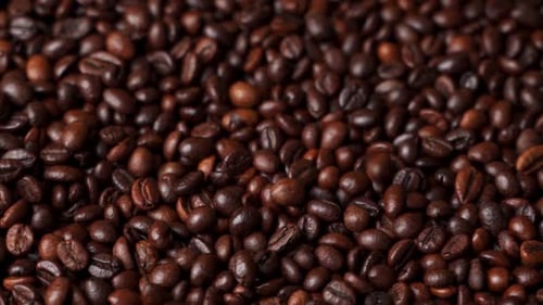 Close Up of Roasted Brown Coffee Beans Rotating