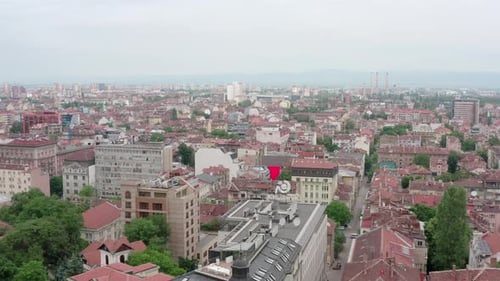 Aerial View Centre City Sofia in Bulgaria with Urban Landscape and Green Parks