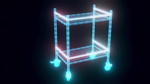 Futuristic Medical Cart Hologram Wireframe Animation Loop