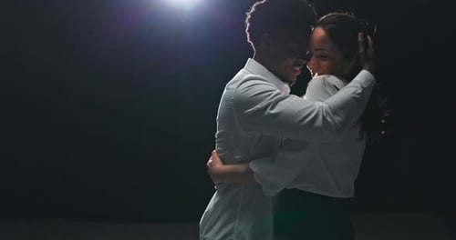 Tender Embrace of Couple in Love Romantic Scene of Close Hug of a Beautiful Brunette