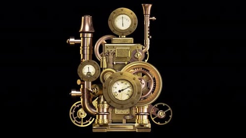 Steampunk Clockwork Machine Animation with Gears and Gauges