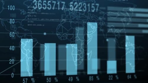 Futuristic Data Visualization with Animated Bar Chart and World Map