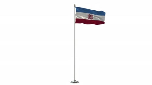Waving Flag of Mari El Republic on Pole